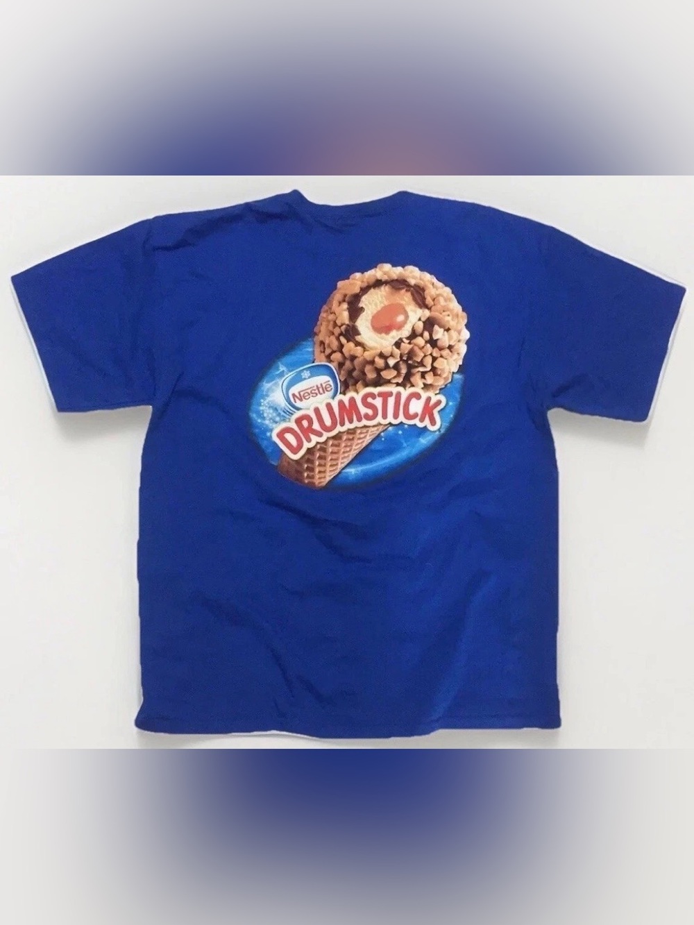 Vintage Ice Cream T-Shirt Nestle Drumstick Promo Size XL Blue Backprint